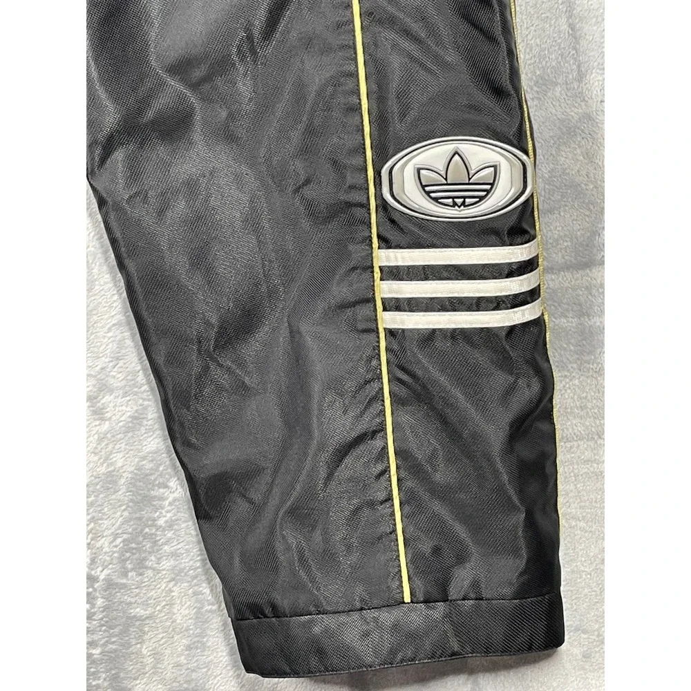 Adidas Vintage Track Pants Black Yellow Piping Stripe Snap Cuffs Lined Mens XL